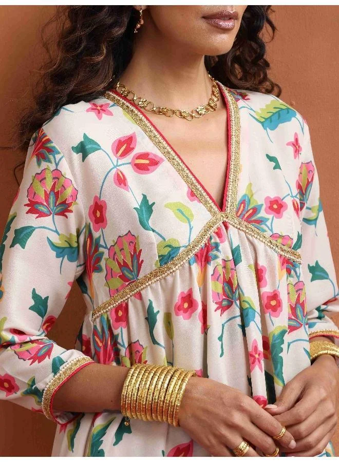 ترو برونز trueBrowns Off White Print Anarkali Kurta Co-ord Set