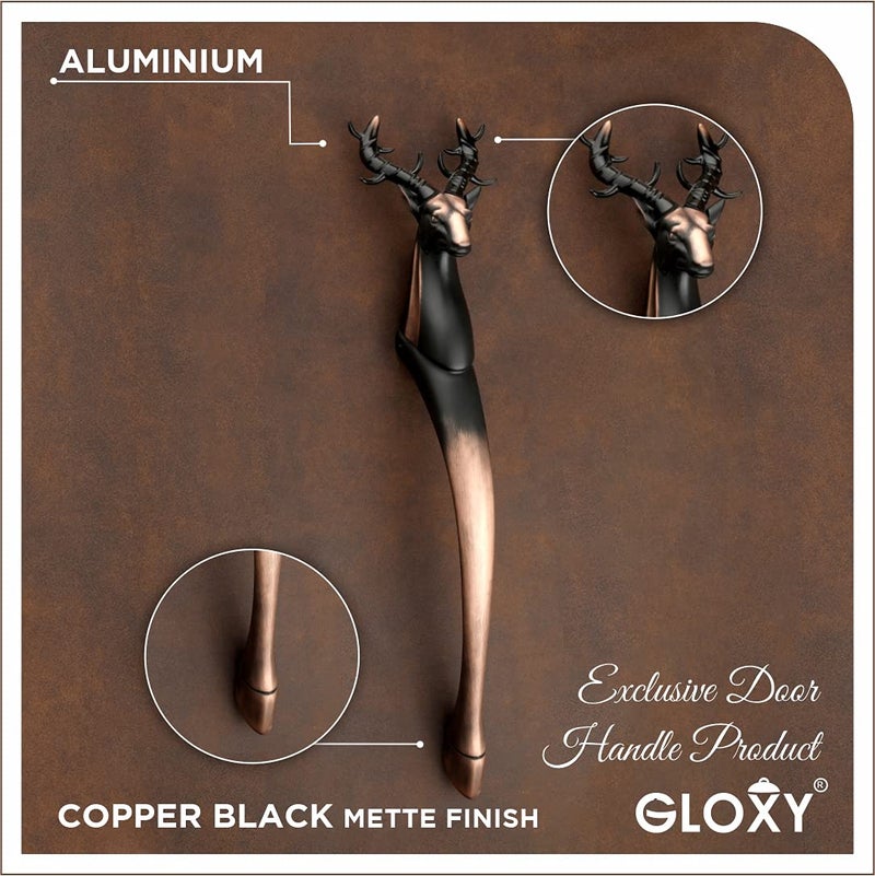 GLOXY ENTERPRISE Aluminium 12 inches Deer Shape Door Handle for Main Door Handle Wooden Glass Door Handle Pull Handles for All The Doors of House Office Hotels Black Finish Pack of 1 - Image 3