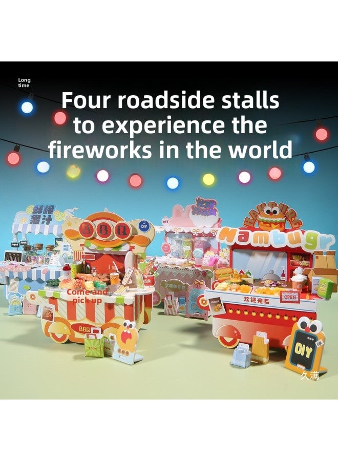 DIY Gourmet Toy Scene Selling Cart Mini Miniature Model 3d Three-dimensional Stitching Creative Handmade-Color:[diy Scene House-bobo Shop] Ready Stock
