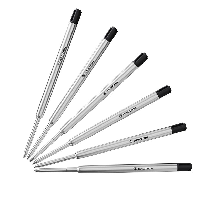 BASTIONÂ® Premium Pen Refill, Deeply Pigmented Ink for All Bastion Bolt Action Luxury Pens, Standard Ink Refill with 0.55mm Fine Tip - Black Gel, 6 PCs - Image 1