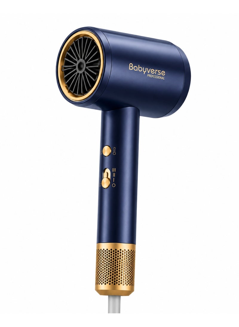 Babyverse SE-XC2 Professional Hair Dryer, 2200W, Negative Ion Technology, 3 Heat and Speed ​​Settings with Cool Shot Function, Lightweight and Quiet - Navy/Gold - Image 1