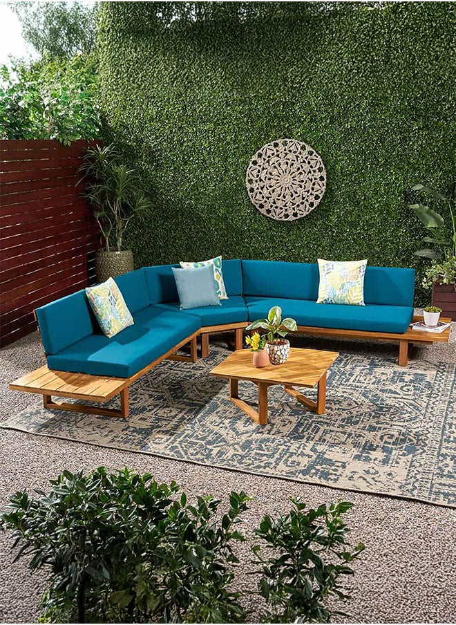 Corner sofa set and a table - Upholstered in linen - 2 pieces - Teal & Brown - pzsku/ZAA7D47288432478B8B13Z/45/_/1737622229/ea9663ea-3412-44d3-9ba1-4feb4f45f936