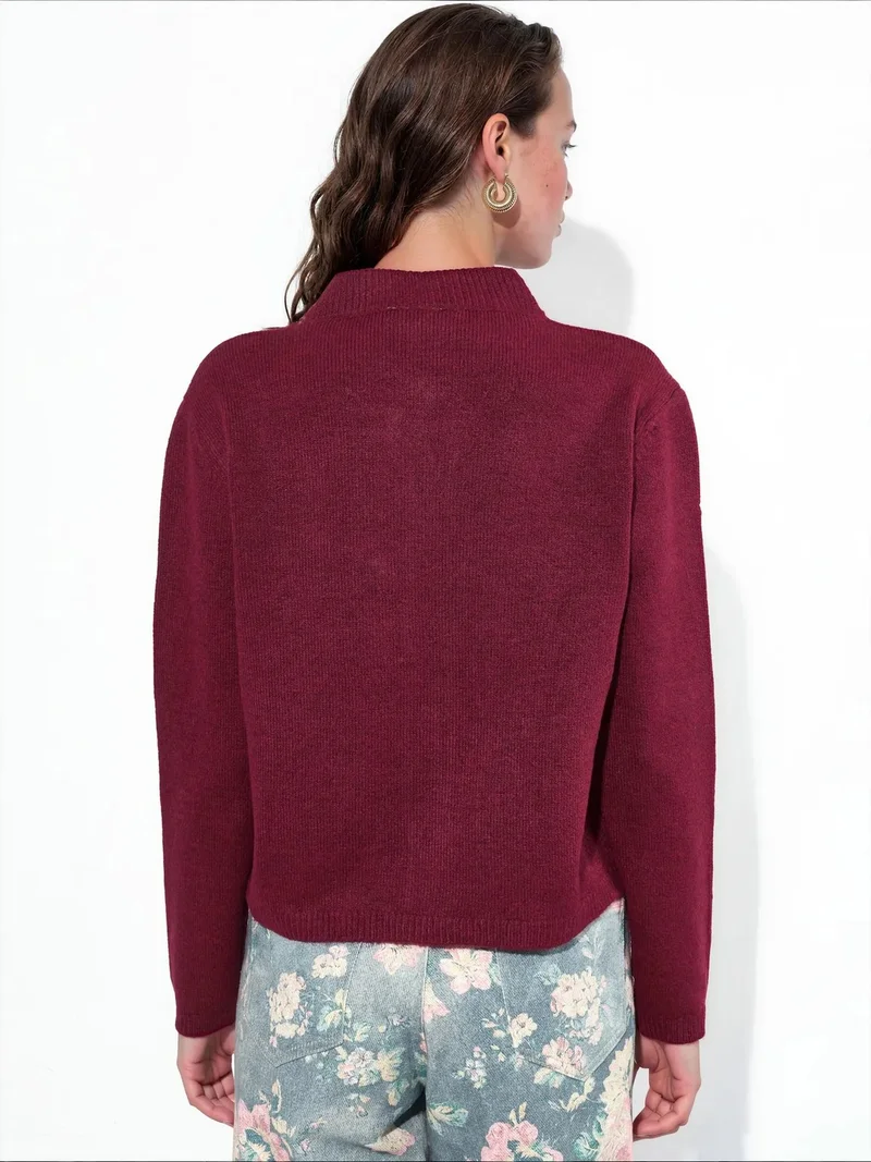 فيورنا VIORNA Ribbed Crew Neck Button Cardigan