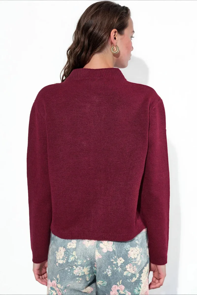 Viorna VIORNA Ribbed Crew Neck Button Cardigan