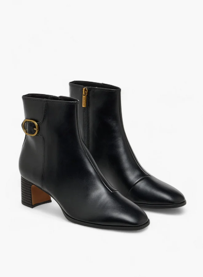 Celeste Women's Buckle Accent Ankle Boots with Block Heels and Zip Closure