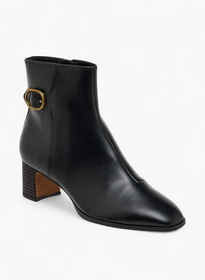 Celeste Women's Buckle Accent Ankle Boots with Block Heels and Zip Closure