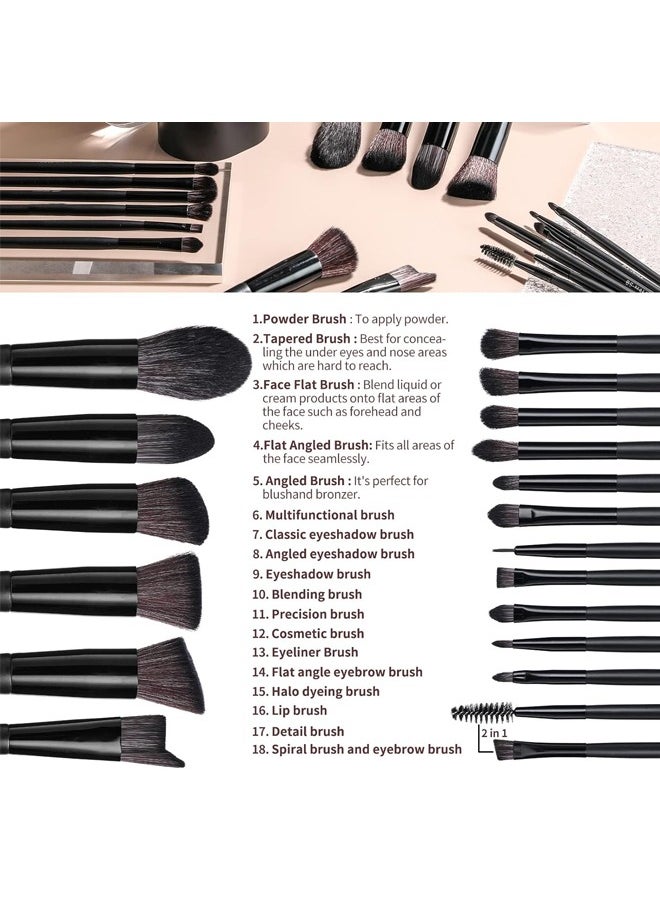 Fanski - 18-Piece Makeup Brush Set,Premium Synthetic Foundation Powder Concealers Eye Shadows Blush Makeup Brushes With Black Case - Image 1