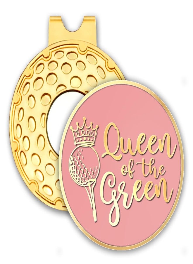 rofiowa Queen of The Green Pink Gold Golf Ball Marker with Hat Clip, Funny Golf Accessories for Women, Christmas Mother's Day Birthday Gifts for Golf Fan Golfer, Novelty Golf Gifts for Her - Image 1