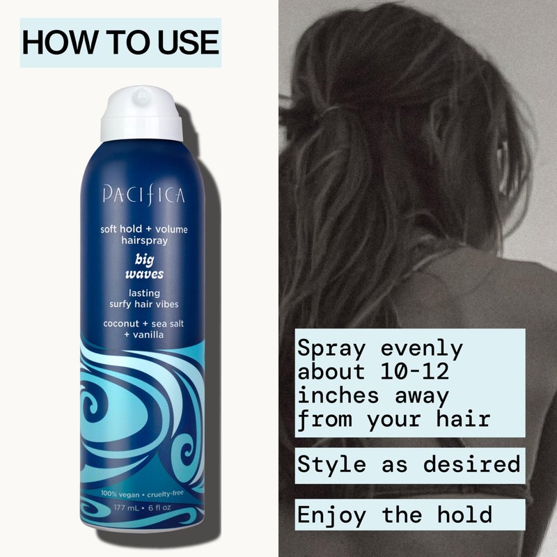Pacifica Beauty Big Waves Coconut, Vanilla & Sea Salt Hairspray, Controls Frizz & Adds Volume, Designed for Wavy Hair, Vegan & Cruelty-Free, 6 Fl Oz - Image 5