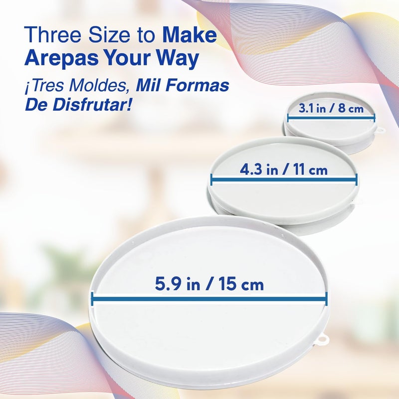 TRAITOOLS Molde para Arepas – 3 Sizes (5.9", 4.3", 3.1") & Double Thickness for Perfect Arepas Colombianas, Gorditas, and More – Durable, Food-Safe, Easy-to-Clean Kitchen Tool - Image 2