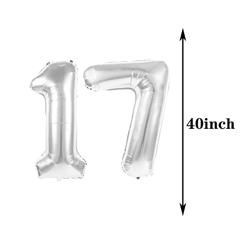 ZSNWGZ Sweet 17th Birthday Decorations Party SuppliesSilver Number 17 Balloons17th Foil Mylar Balloons Latex Balloon Decoration17th Birthday for WomenMenPhoto Props - Image 5