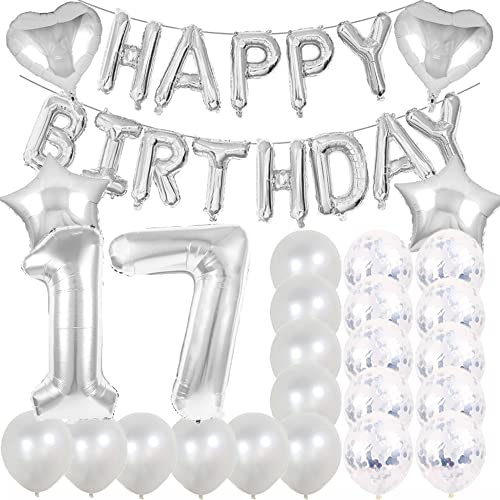ZSNWGZ Sweet 17th Birthday Decorations Party SuppliesSilver Number 17 Balloons17th Foil Mylar Balloons Latex Balloon Decoration17th Birthday for WomenMenPhoto Props - Image 1