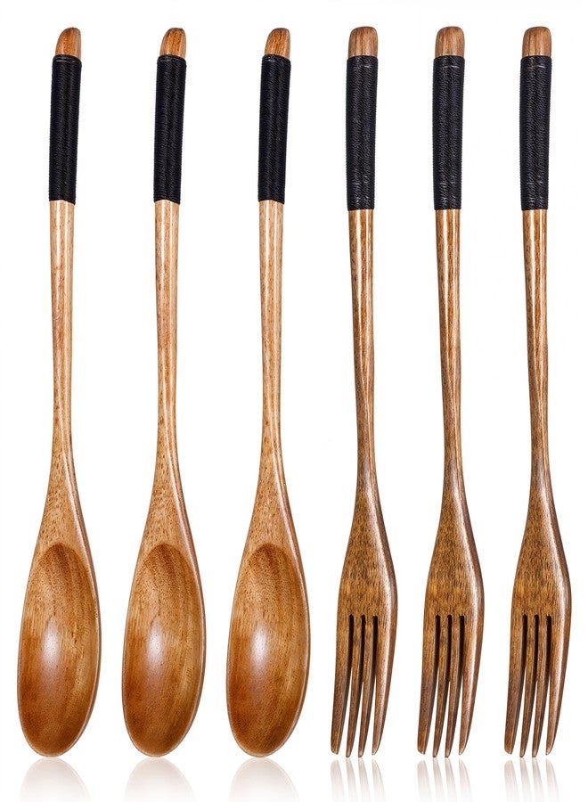 Styquenzer 6 PCS Kitchen Wood Dinner Flatware Tableware Set, Wooden Spoon and Fork for Eating Utensil Set Wooden Utensils for Eatings, Reusable Bamboo Eat Utensils for Cooking Eating Kitchen - Image 1