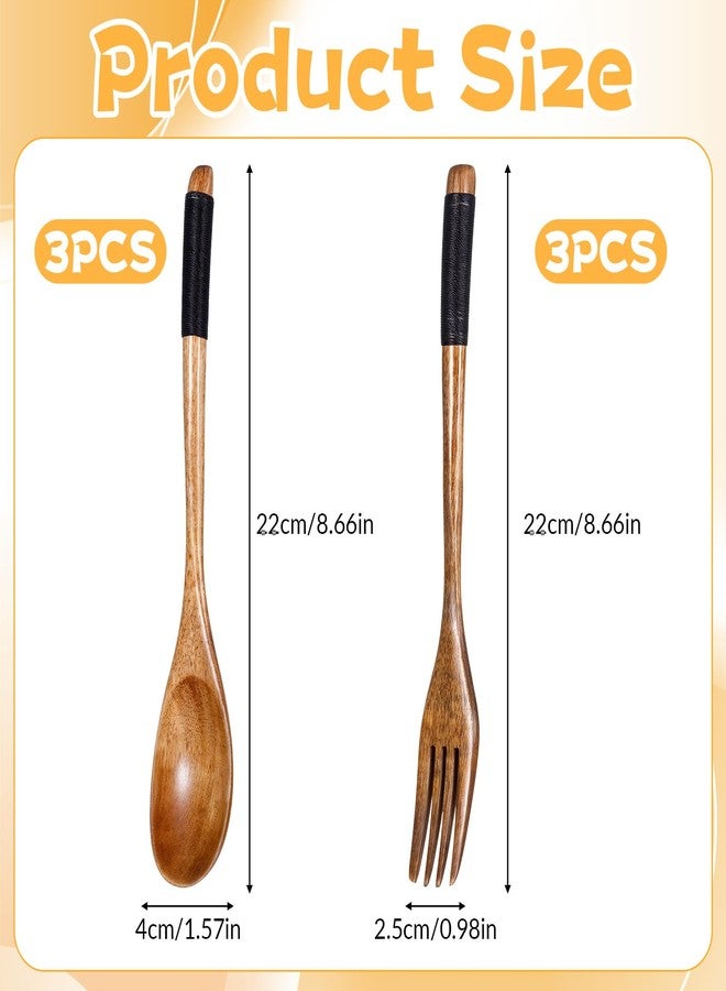 Styquenzer 6 PCS Kitchen Wood Dinner Flatware Tableware Set, Wooden Spoon and Fork for Eating Utensil Set Wooden Utensils for Eatings, Reusable Bamboo Eat Utensils for Cooking Eating Kitchen - Image 2