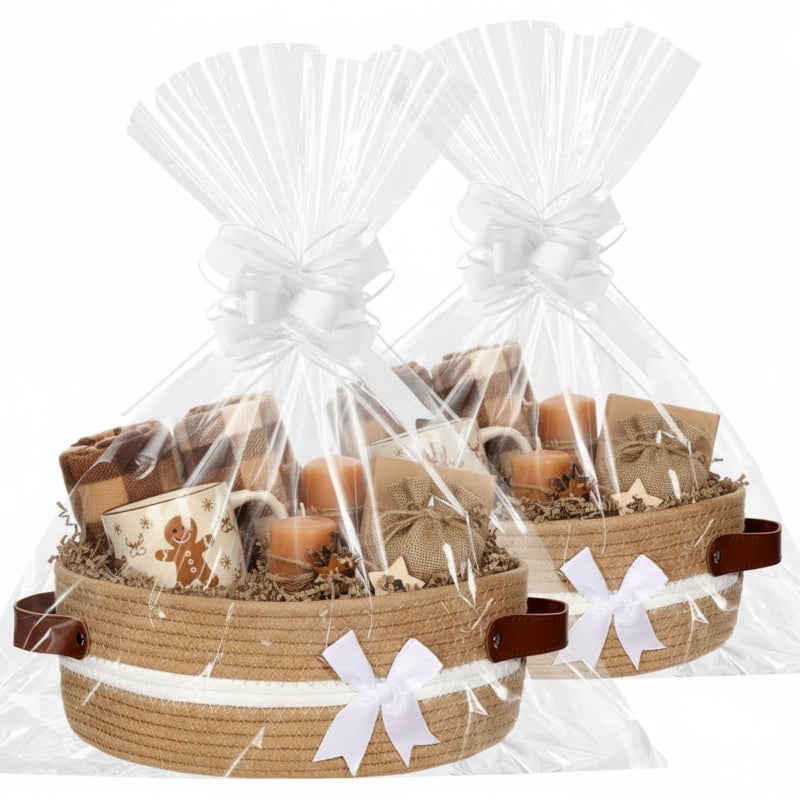 Colingmill 2 Pack Mother Day Woven Basket with Gift Bag Ribbons Graduation Small Empty Decorative Gift Chest Box 12x 8x 5 Cute Woven Rope Storage with Handles for Baby Birthday WeddingBrown - Image 2