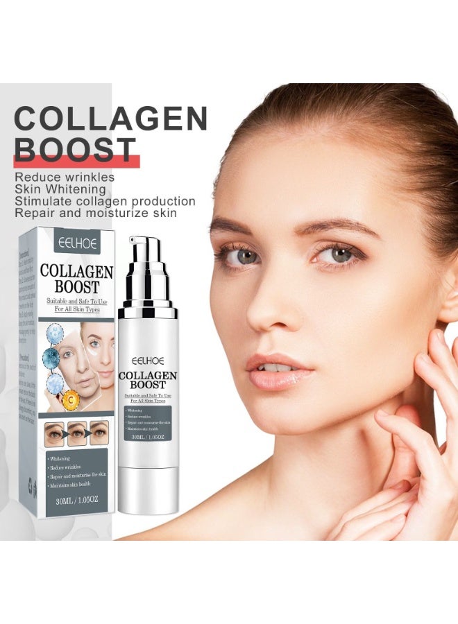 EELHOE سيروم تعزيز الكولاجين، 30 مل سيروم للوجه مضاد للشيخوخة مع حمض الهيالورونيك، السيراميد وفيتامين C لتقليل التجاعيد، تبييض البشرة وترطيبها، مناسب لجميع أنواع البشرة - Image 5