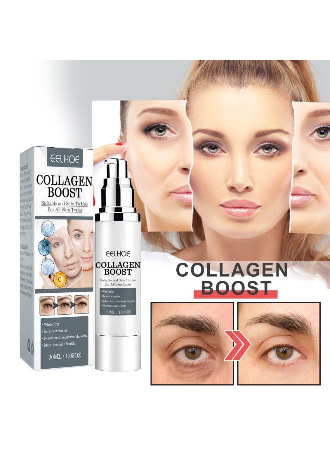 EELHOE سيروم تعزيز الكولاجين، 30 مل سيروم للوجه مضاد للشيخوخة مع حمض الهيالورونيك، السيراميد وفيتامين C لتقليل التجاعيد، تبييض البشرة وترطيبها، مناسب لجميع أنواع البشرة - Image 4