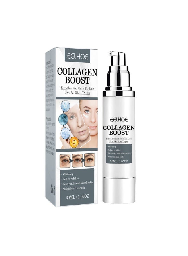 EELHOE سيروم تعزيز الكولاجين، 30 مل سيروم للوجه مضاد للشيخوخة مع حمض الهيالورونيك، السيراميد وفيتامين C لتقليل التجاعيد، تبييض البشرة وترطيبها، مناسب لجميع أنواع البشرة - Image 1