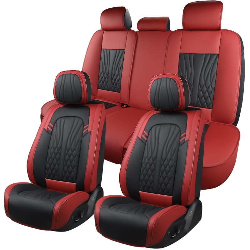 MINGBRON Leather Car Seat Covers,Car Seat Protector Waterproof,Seat Covers Full Set, Car Seat Protectors 5 Seats,Automotive Seat Covers Fit Most Cars Wine Red - Image 1