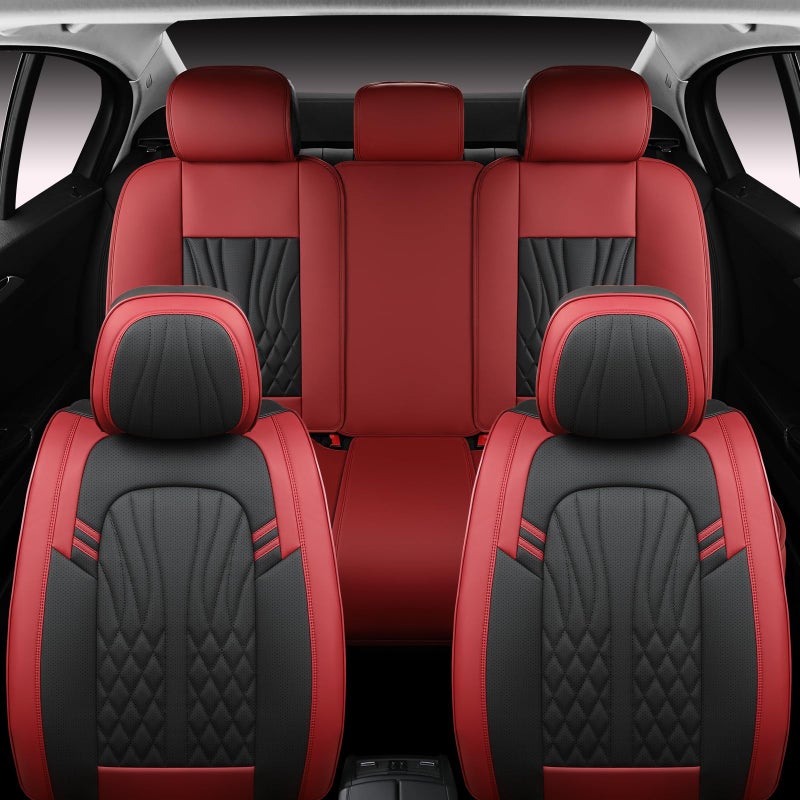 MINGBRON Leather Car Seat Covers,Car Seat Protector Waterproof,Seat Covers Full Set, Car Seat Protectors 5 Seats,Automotive Seat Covers Fit Most Cars Wine Red - Image 3