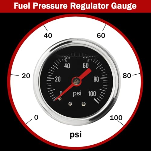 Plobeda Universal Adjustable Fuel Pressure Regulator Gauge Liquid 0-100psi Oil Press Gauge 1/8" NPT Black - Image 5