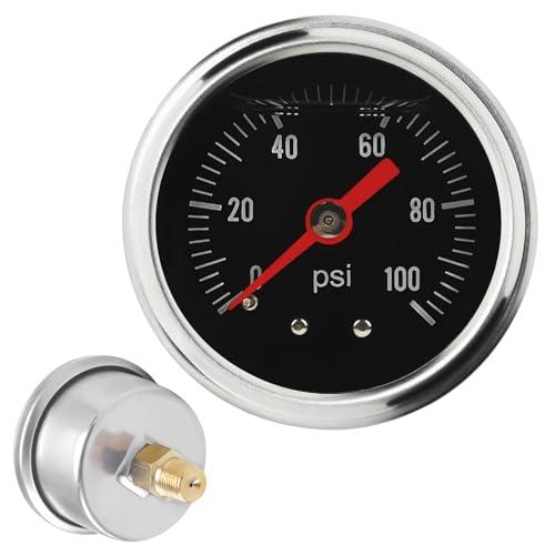 Plobeda Universal Adjustable Fuel Pressure Regulator Gauge Liquid 0-100psi Oil Press Gauge 1/8" NPT Black - Image 1