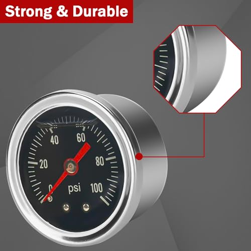Plobeda Universal Adjustable Fuel Pressure Regulator Gauge Liquid 0-100psi Oil Press Gauge 1/8" NPT Black - Image 4