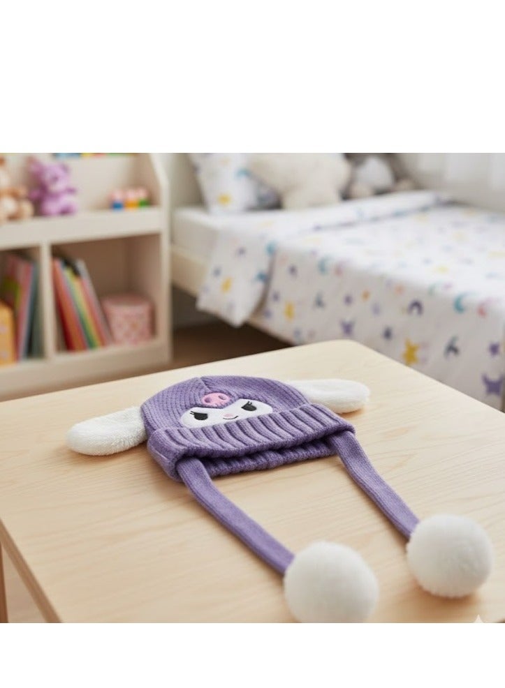 zoba Cute cartoon design winter hat for kids - soft wool hat with a push mechanism to move the ears - interactive and fun for children - warm and lightweight with push balls at the ends - suitable for girls and boys (Purple) - Image 5