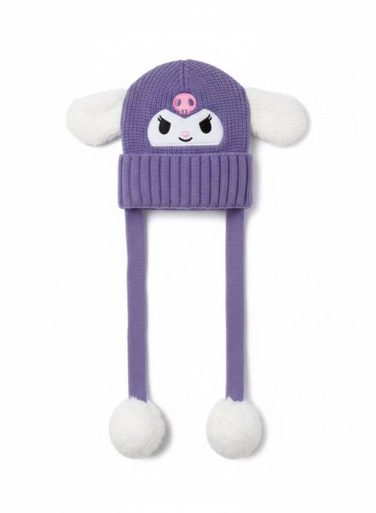zoba Cute cartoon design winter hat for kids - soft wool hat with a push mechanism to move the ears - interactive and fun for children - warm and lightweight with push balls at the ends - suitable for girls and boys (Purple) - Image 1