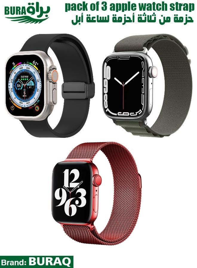 BURAQ Apple Watch Band Strap For Apple Watch Ultra 2/Ultra 49mm, Series 10 46mm, 9/8/7 45mm, SE2/SE/6/5/4 44mm, 3/2/1 42mm
