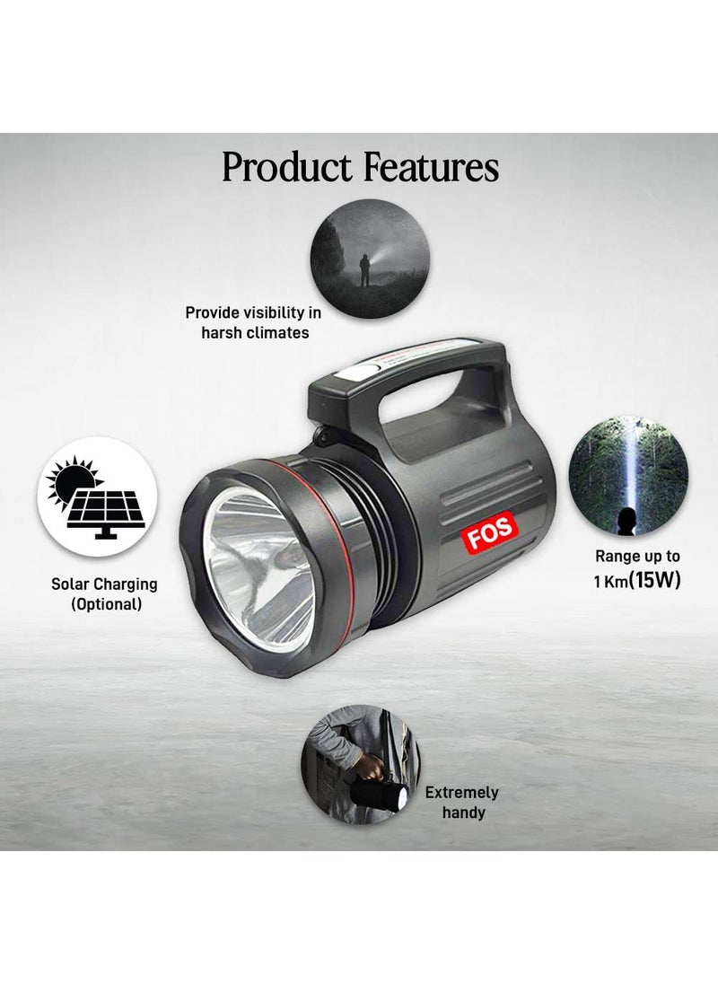 Fos FOS Abs with Velvet Finish Led Search Light 15W with 8 Ah Rechargeable SLA Battery Range 1 Km 1400 Lumen  - Image 3