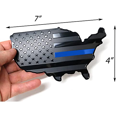 MULL USA Black Flag Map Auto Fender Emblem for Cars Trucks Laptop Wall (Black with Thin Blue Line, 7"x4") - Image 2