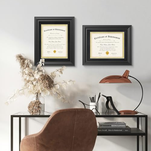 Abtgt 11x14 Diploma Frame Certificate Degree Document Frame with High Definition Glass, with Black and Gold Mat Display 8.5x11 or without Mat Display 11x14, for Wall and Tabletop, Black - Image 5