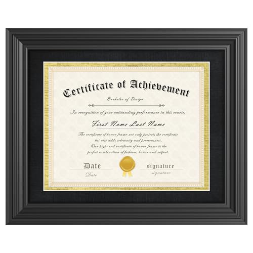 Abtgt 11x14 Diploma Frame Certificate Degree Document Frame with High Definition Glass, with Black and Gold Mat Display 8.5x11 or without Mat Display 11x14, for Wall and Tabletop, Black - Image 1