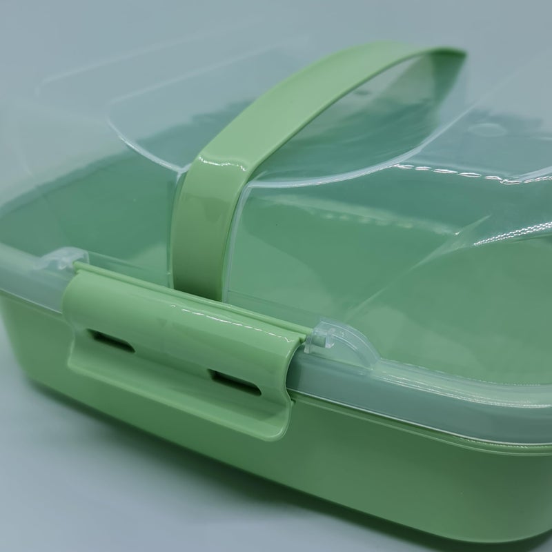 Airtight Plastic Lunchbox with Tableware 36 Pieces - Snack Box 6 Plates, 6 Cups, 6 Spoons, 6 Forks, 6 Knives, 6 Tea Spoons (Apple Green) - Image 2
