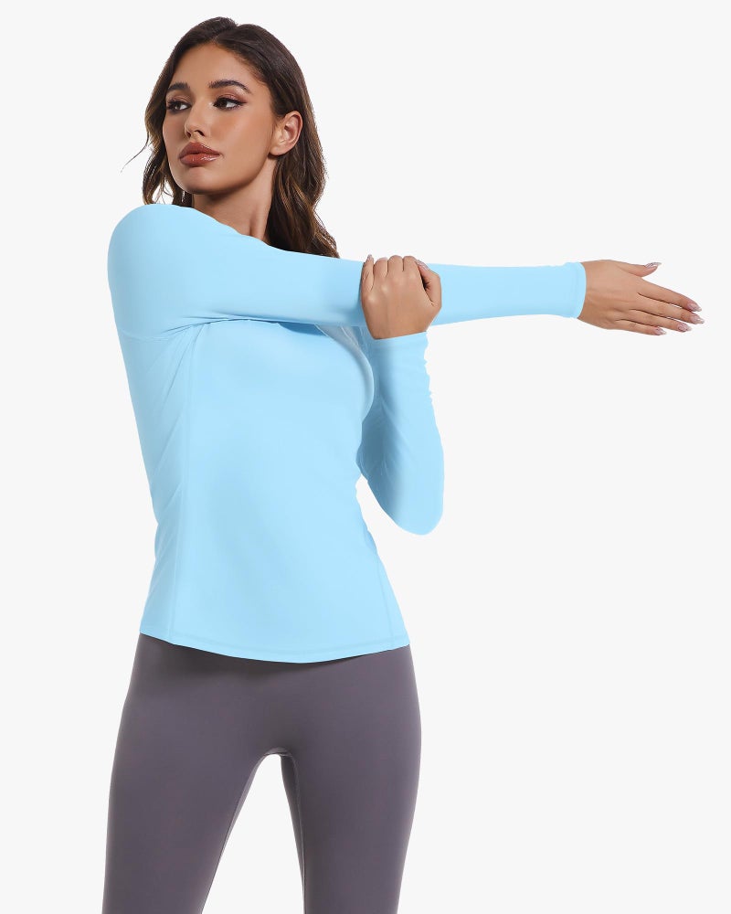 CL convallaria 4 Pack Women's Long Sleeve Compression Shirts, Cool Dry Workout Athletic Tops Sun Protection Cooling Shirts for Yoga Running Hiking Gym Black/White/Pink/Blue Small - Image 3