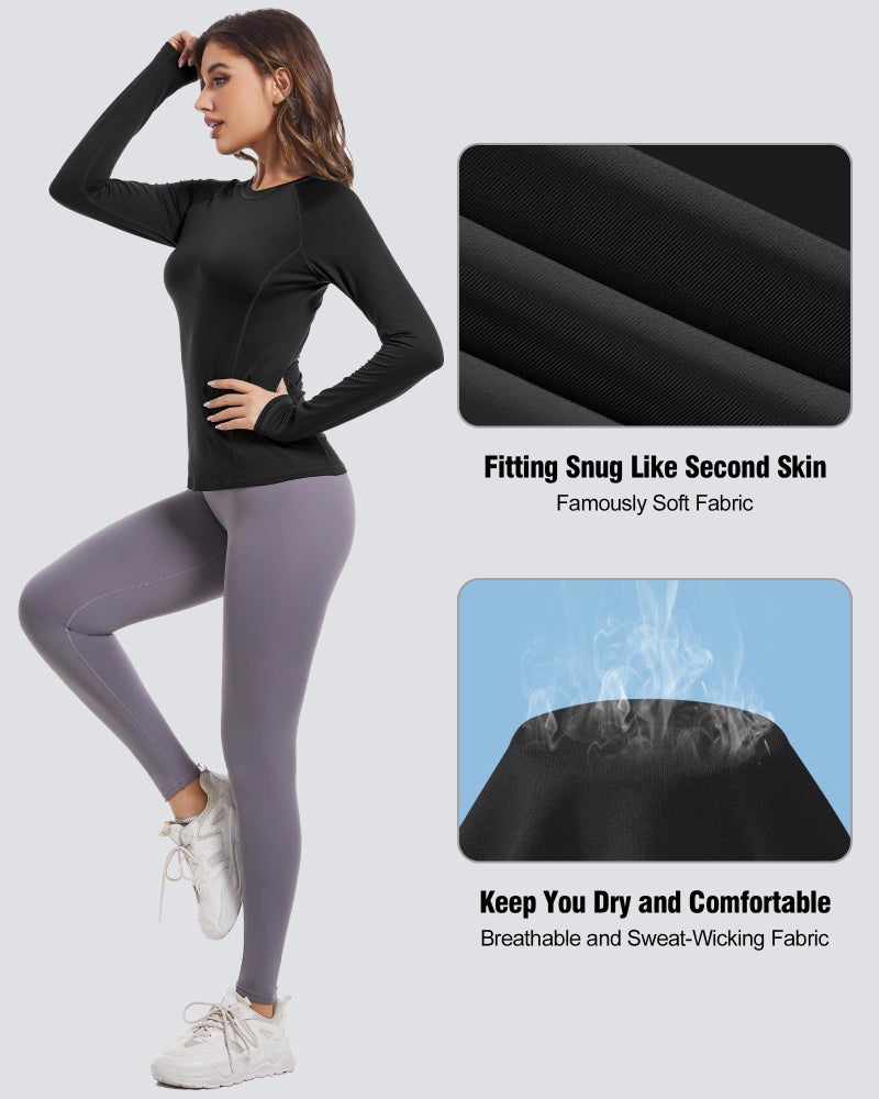 CL convallaria 4 Pack Women's Long Sleeve Compression Shirts, Cool Dry Workout Athletic Tops Sun Protection Cooling Shirts for Yoga Running Hiking Gym Black/White/Pink/Blue Small - Image 4