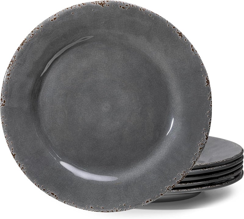 ZAROCRUS Farmhouse Melamine Dinner Plates Set of 6Break and Chip Resistant Kitchen Plates BPA Free 6pcs Dinner Dishes Set 11 Inch Lightweight larger Melamine Salad Plates for Everyday Use Gray - Image 1