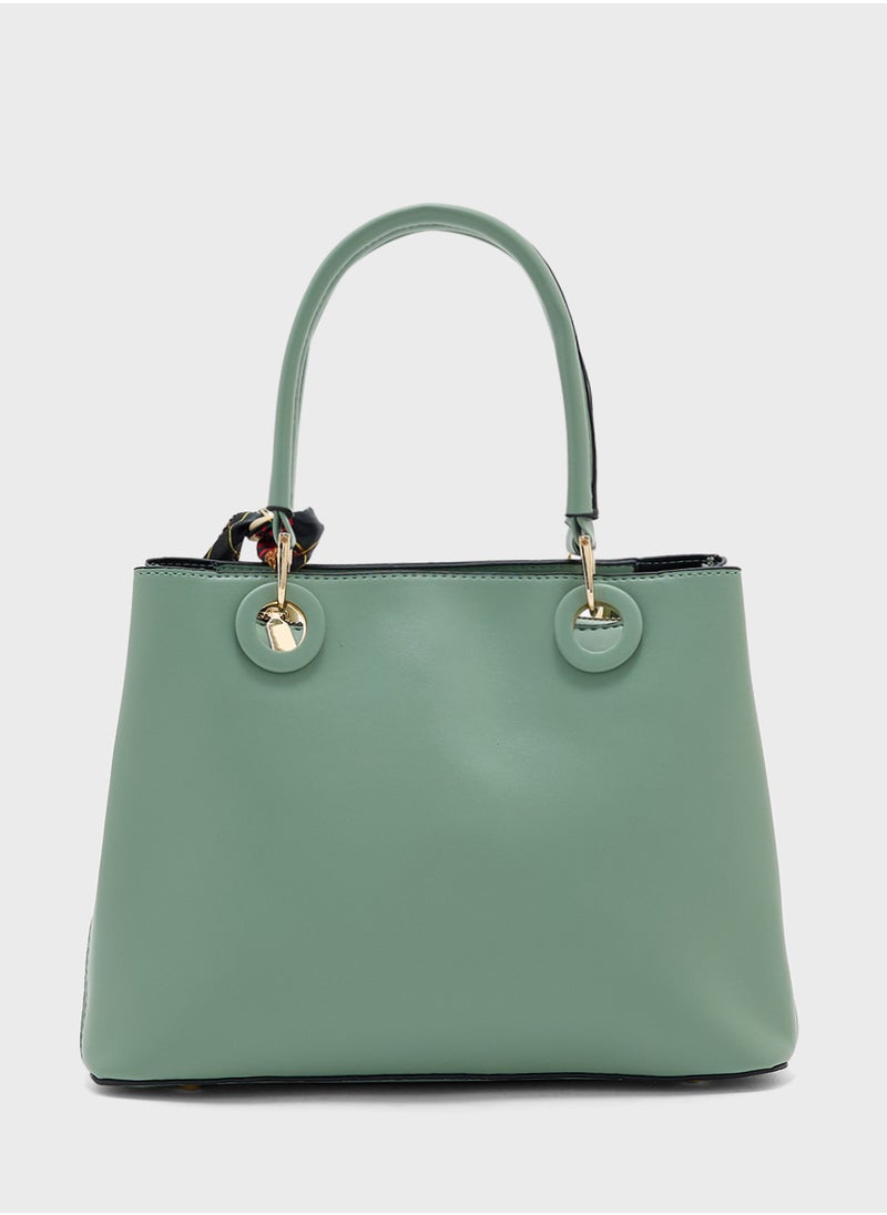ELLA Color Block Satchel With Scarf  - Image 2
