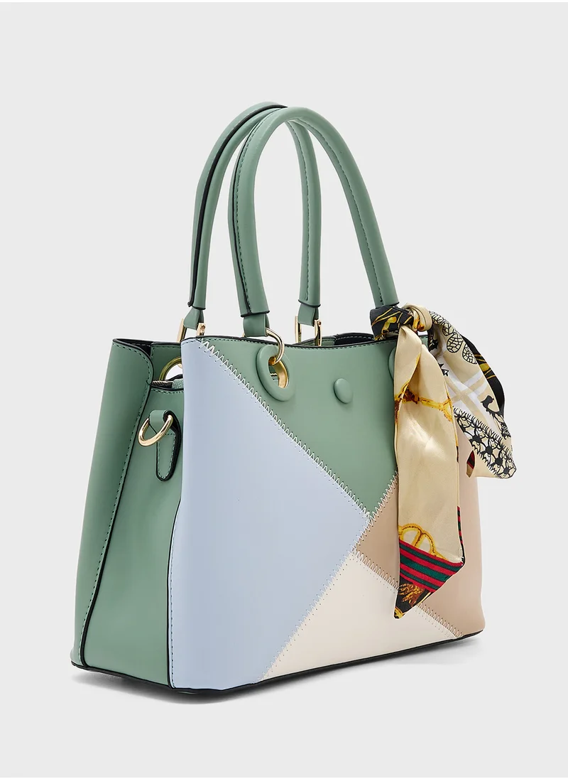 ELLA Color Block Satchel With Scarf