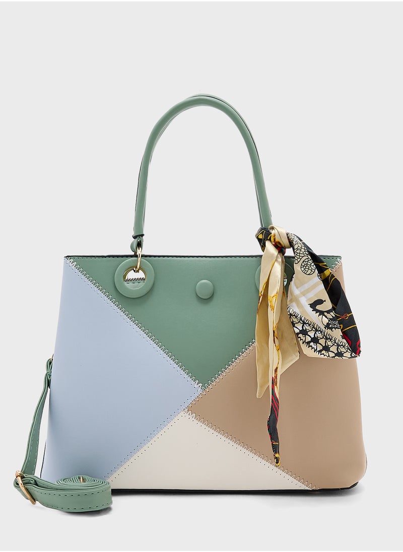 ELLA Color Block Satchel With Scarf  - Image 1