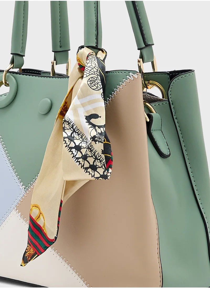 ELLA Color Block Satchel With Scarf