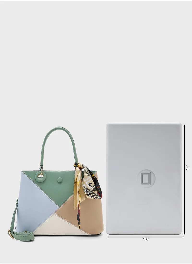 ELLA Color Block Satchel With Scarf