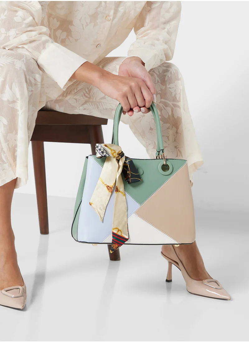 ELLA Color Block Satchel With Scarf