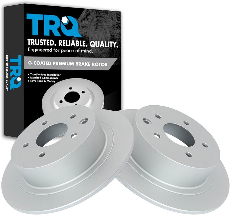 TRQ Rear Brake Rotor Set G Coated Solid Compatible with 2002-2024 Nissan Altima 2011-2017 Juke 2004-2008 Maxima 2007-2019 Sentra - Image 1