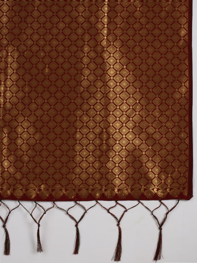 AMIRAT Women's Soft Litchi Silk Banarasi Saree and Unstitched Blouse Piece with Copper Zari | Sari for Wedding | Bottle Green - Image 5