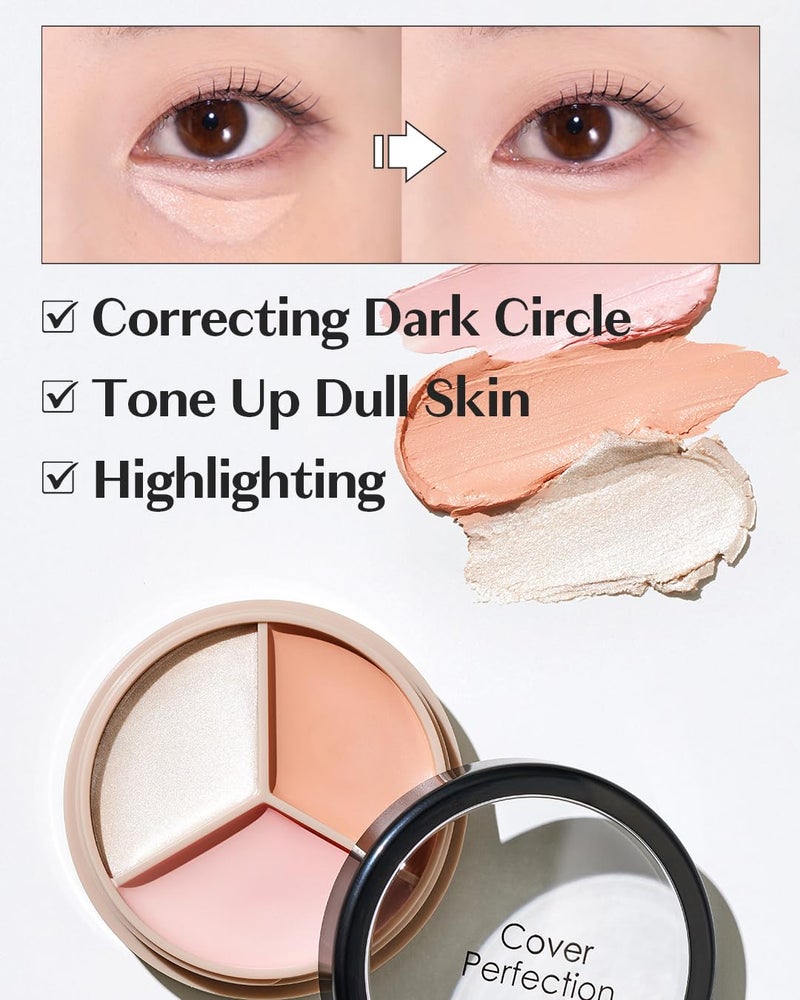 THESAEM كونسيلر ثيسيم كوفر بيرفكشن تريبل بوت - 05 داكن أوب بيج لدوائر العين والهالات السوداء - لوحة كونسيلر متعددة الألوان 3 مع حجم وتفتيح - مكياج كوري مع زيت اللوز الحلو - Image 2