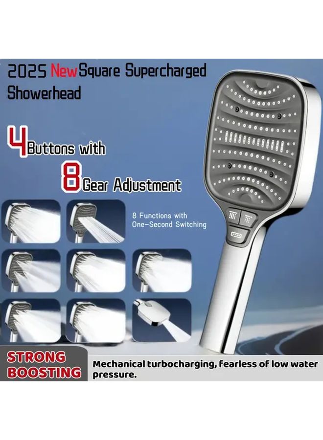 Dark Grey 8 Spray Modes High Flow Rainfall Shower Head - Image 4