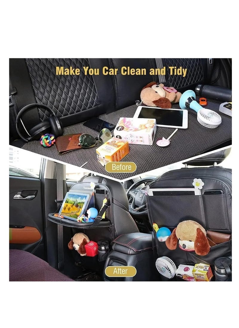 SYOSI Car Back Seat Organizer, 2 Pack Pu Leather Car Back Seat Organizer, with Foldable Table Tray, Babies Toys Storage with Foldable Dining Table Holder, Pocket with Touch Screen Tablet Holder (Red)  - Image 4