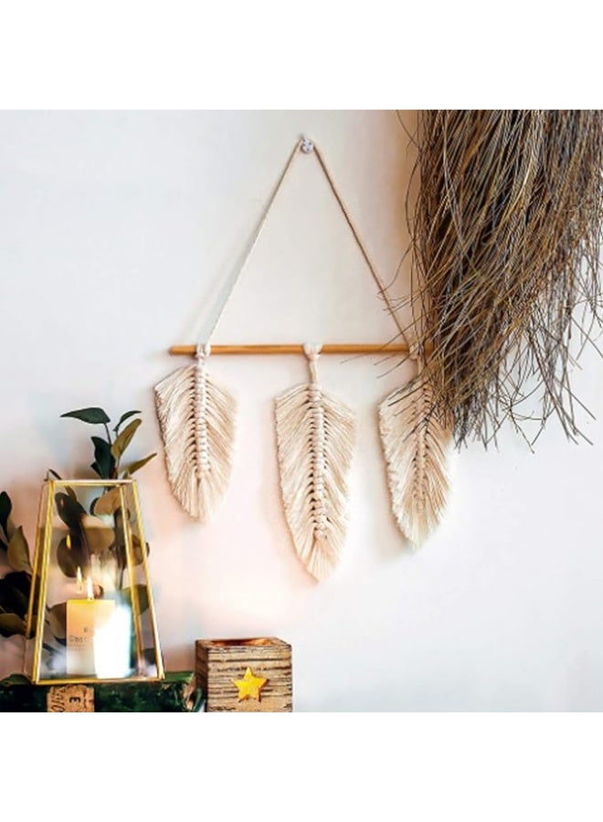 انتيكيانو مكرمية منسوجة للتعليق على الحائط | زينة بشراشيب ورقية لغرفة النوم وغرفة المعيشة نسيج ريش منسوج يدويًا بنمط بوهيمي انيق لديكور حائط الشقة - بيج - Image 3